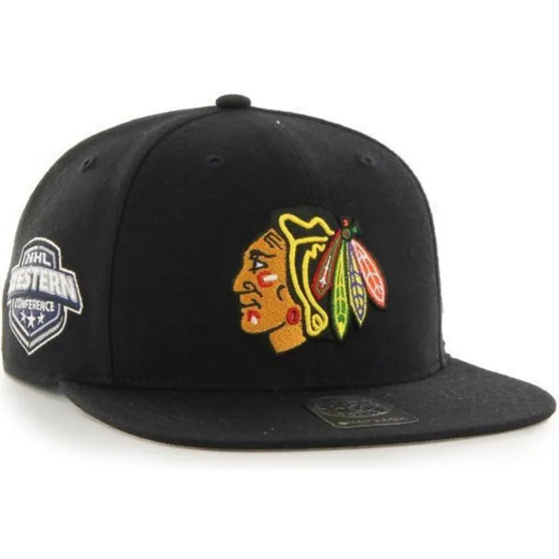 kepure-plokscia-juoda-snapback-chicago-blackhawks-nhl-47-brand
