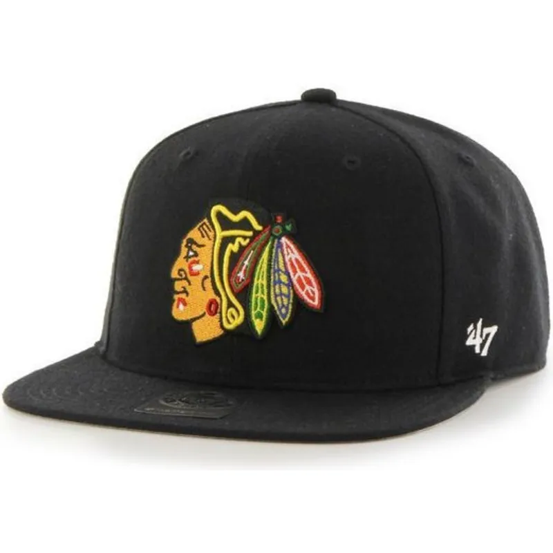 kepure-plokscia-juoda-snapback-chicago-blackhawks-nhl-47-brand