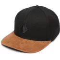 volcom-curved-brim-mud-full-stone-hthr-xfit-black-fitted-cap-with-brown-visor