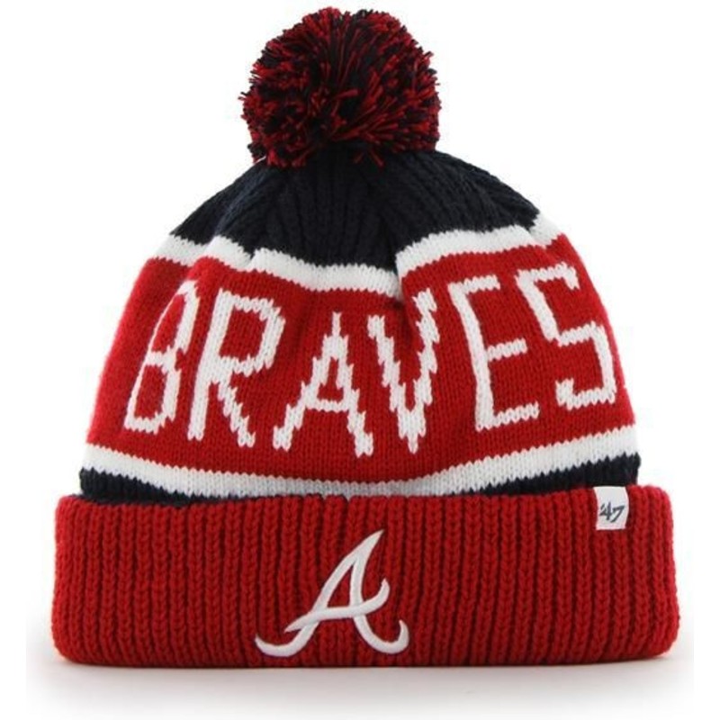 47-brand-atlanta-braves-mlb-cuff-knit-calgary-red-and-navy-blue-beanie-with-pompom
