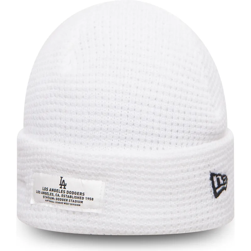 kepure-balta-cuff-knit-mono-script-patch-los-angeles-dodgers-mlb-new-era