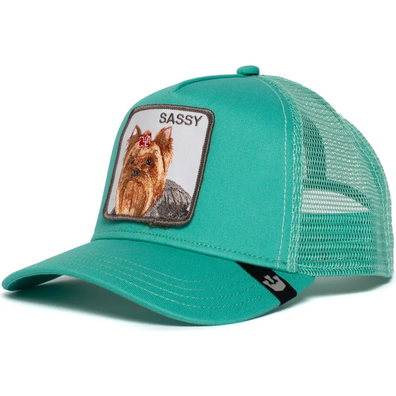 czapka-trucker-zielona-pies-yorkshire-terrier-sassy-lady-od-goorin-bros