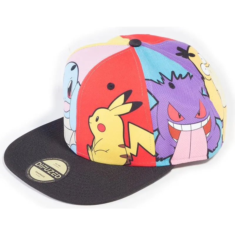 plaska-czapka-wielokolorowa-snapback-pikachu-squirtle-gengar-psyduck-jigglypuff-multi-pop-art-pokemon-od-difuzed