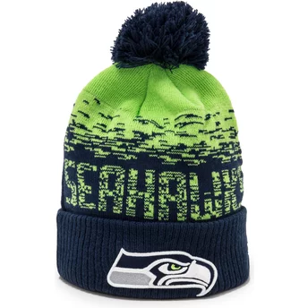 New Era Sport Cuff Seattle Seahawks NFL Navy Blue and Green Beanie with Pompom