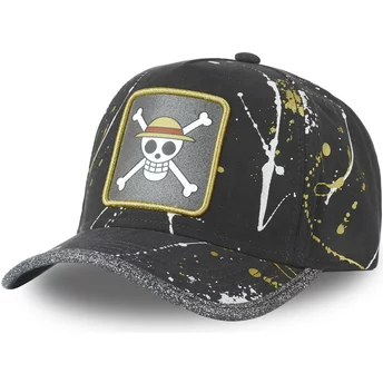 Capslab Curved Brim Straw Hat Pirates TAG LOG1 One Piece Black Adjustable Cap