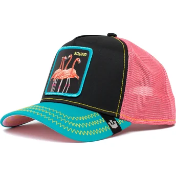 gorra-trucker-negra-rosa-y-azul-flamenco-squad-flamingoals-the-farm-de-goorin-bros