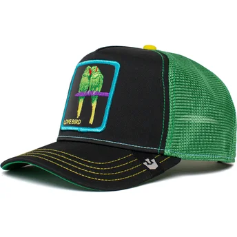 czapka-trucker-czarna-i-zielona-ptak-nierozlaczka-love-bird-twitterpated-the-farm-od-goorin-bros