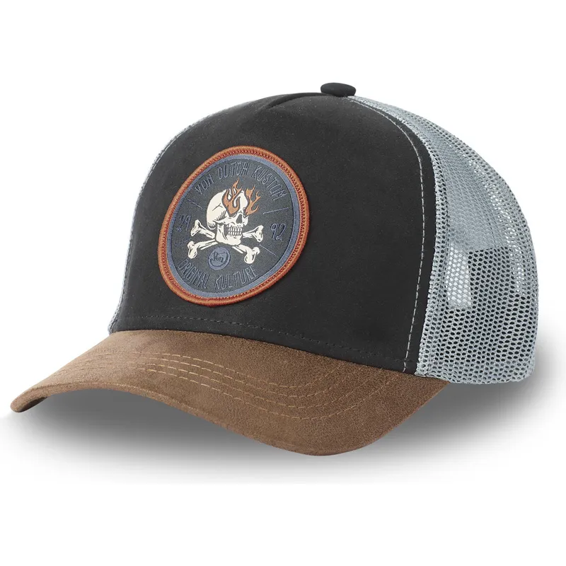 kepure-islenkta-juoda-snapback-kustom-kulture-skull-sku-von-dutch