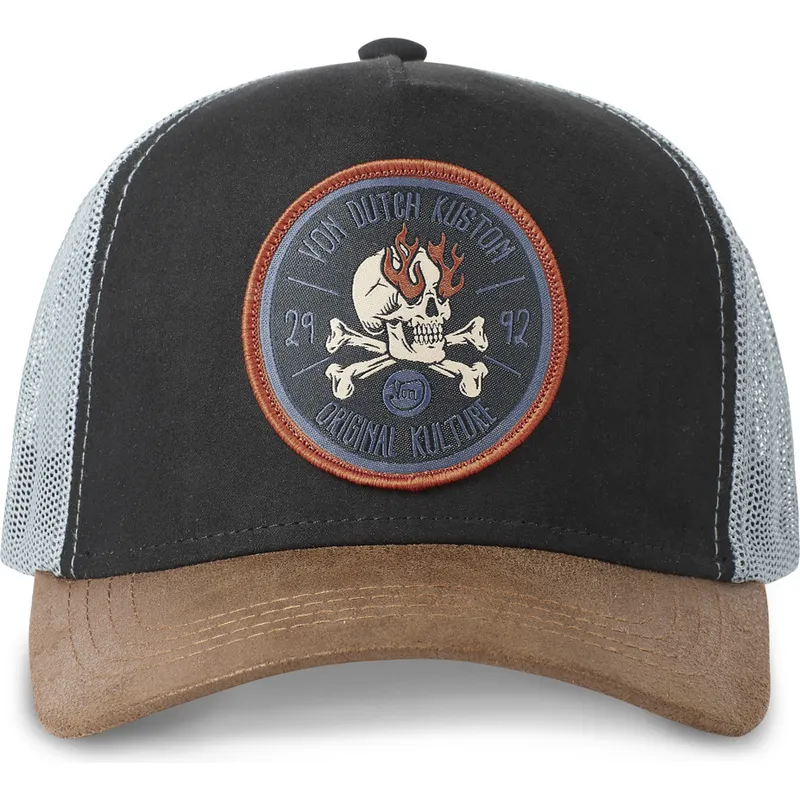 kepure-islenkta-juoda-snapback-kustom-kulture-skull-sku-von-dutch