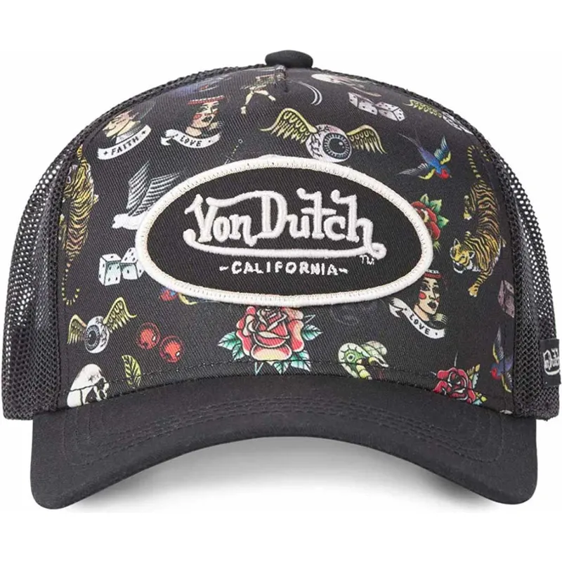 kepure-islenkta-vilkikas-juoda-snapback-tattoo-tat-nr-von-dutch