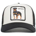 czapka-trucker-biala-i-czarna-pies-rottweiler-bad-boy-the-baddest-boy-the-farm-od-goorin-bros