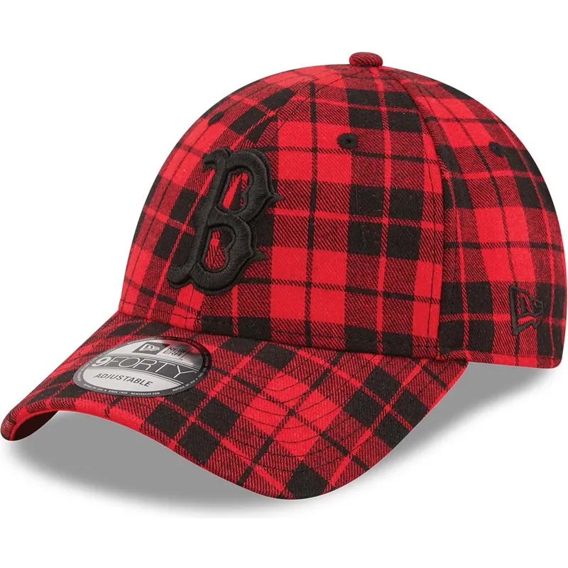 kepure-islenkta-raudona-reguliuojamas-9forty-plaid-boston-red-sox-mlb-new-era