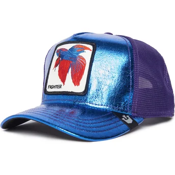 czapka-trucker-niebiesko-fioletowa-z-syjamska-rybka-bojowa-fighter-blue-light-metallic-the-farm-od-goorin-bros