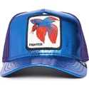 czapka-trucker-niebiesko-fioletowa-z-syjamska-rybka-bojowa-fighter-blue-light-metallic-the-farm-od-goorin-bros