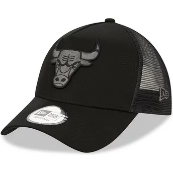New Era Black Logo 9FORTY A Frame Tonal Chicago Bulls NBA Black Trucker Hat