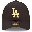 new-era-curved-brim-yellow-logo-9forty-league-essential-los-angeles-dodgers-mlb-black-adjustable-cap