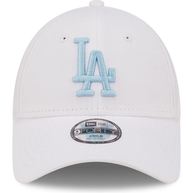 new-era-curved-brim-youth-blue-logo-9forty-league-essential-los-angeles-dodgers-mlb-white-adjustable-cap