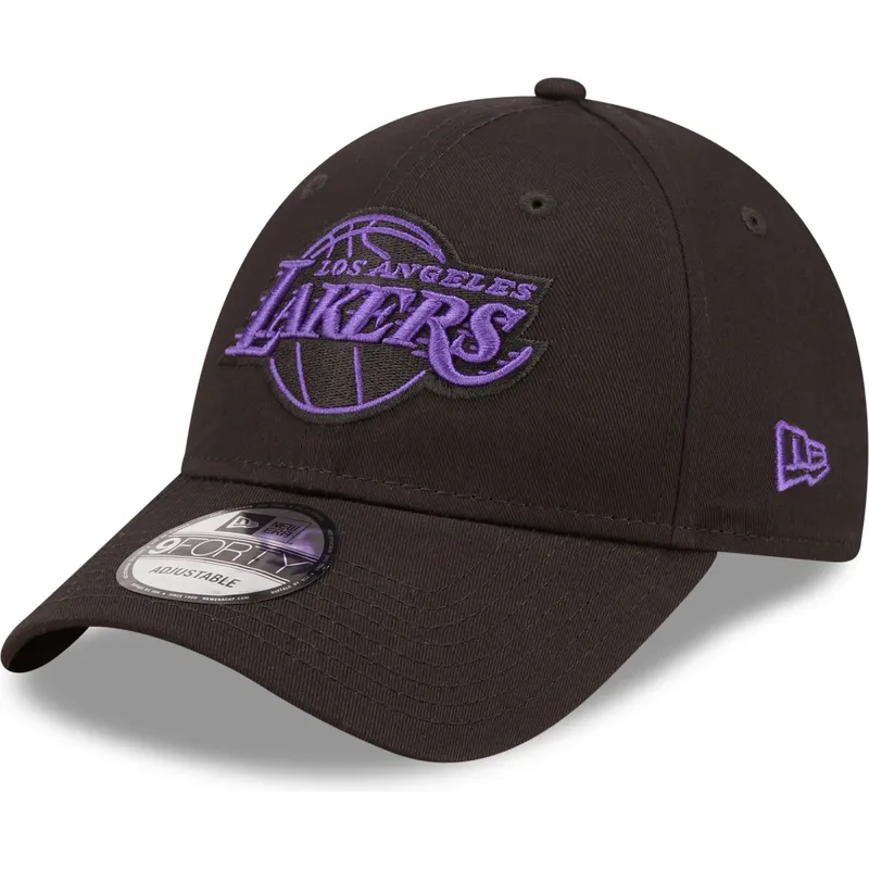 kepure-islenkta-juoda-reguliuojamas-9forty-neon-outline-los-angeles-lakers-nba-new-era