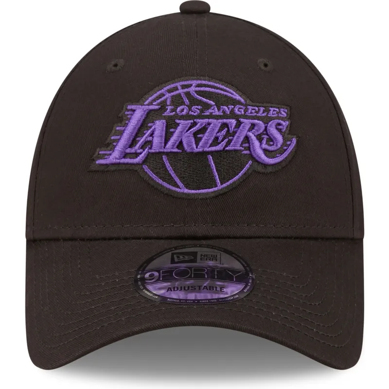 kepure-islenkta-juoda-reguliuojamas-9forty-neon-outline-los-angeles-lakers-nba-new-era