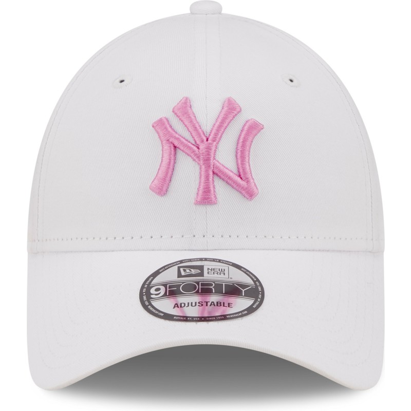 new-era-curved-brim-pink-logo-9forty-league-essential-new-york-yankees-mlb-white-adjustable-cap