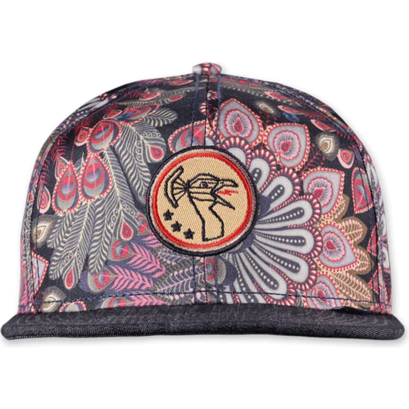 kepure-plokscia-juoda-snapback-peacock-linen-djinns