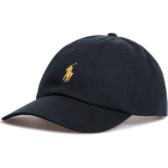 Polo Ralph Lauren Curved Brim Golden Logo Cotton Chino Classic Sport Black Adjustable Cap
