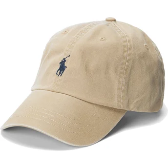 Polo Ralph Lauren Curved Brim Blue Logo Cotton Chino Classic Sport Light Brown Adjustable Cap