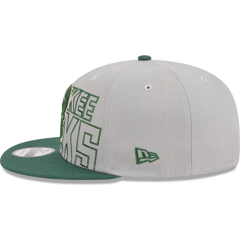 szara-i-zielona-czapka-z-daszkiem-snapback-9fifty-draft-edition-2023-milwaukee-bucks-nba-new-era