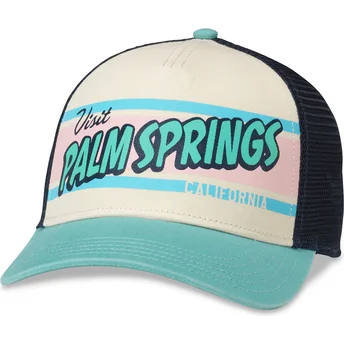 Czapka trucker beżowa, granatowa i zielona snapback Palm Springs California Sinclair od American Needle