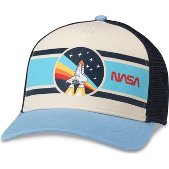 Czapka trucker beżowa, granatowa i jasnoniebieska snapback NASA Sinclair od American Needle
