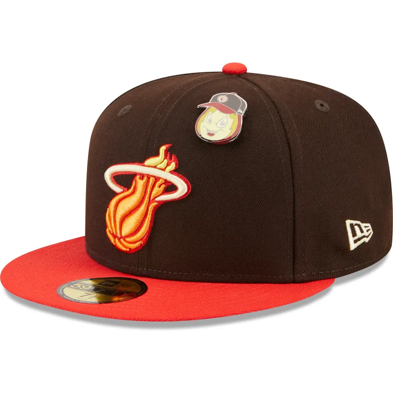 kepure-plokscia-ruda-priglundantis-59fifty-the-elements-fire-pin-miami-heat-nba-new-era
