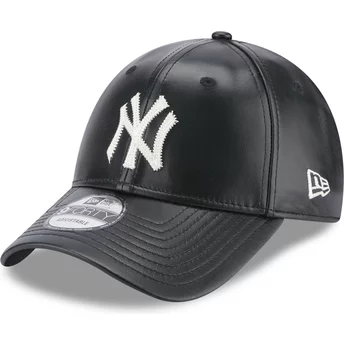 New Era Curved Brim 9FORTY Leather New York Yankees MLB Black Adjustable Cap