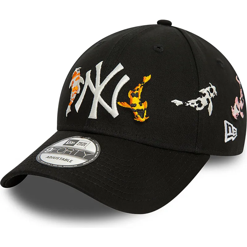 kepure-islenkta-juoda-reguliuojamas-9forty-koi-fish-new-york-yankees-mlb-new-era