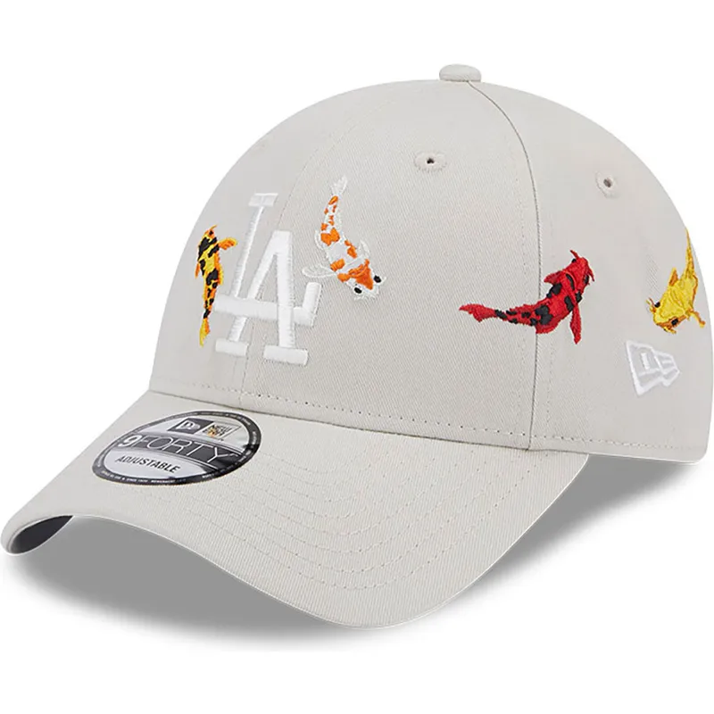 cap-islenkta-beige-adjustable-strap-9forty-koi-fish-los-angeles-dodgers-mlb-new-era