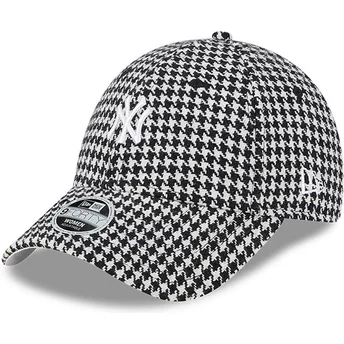 New Era Curved Brim Women 9FORTY Houndstooth New York Yankees MLB Black and White Adjustable Cap