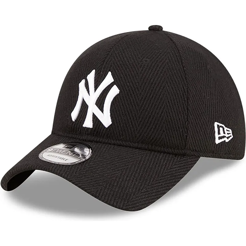 czarna-zakrzywiona-czapka-z-daszkiem-regulowana-9twenty-herringbone-new-york-yankees-mlb-od-new-era