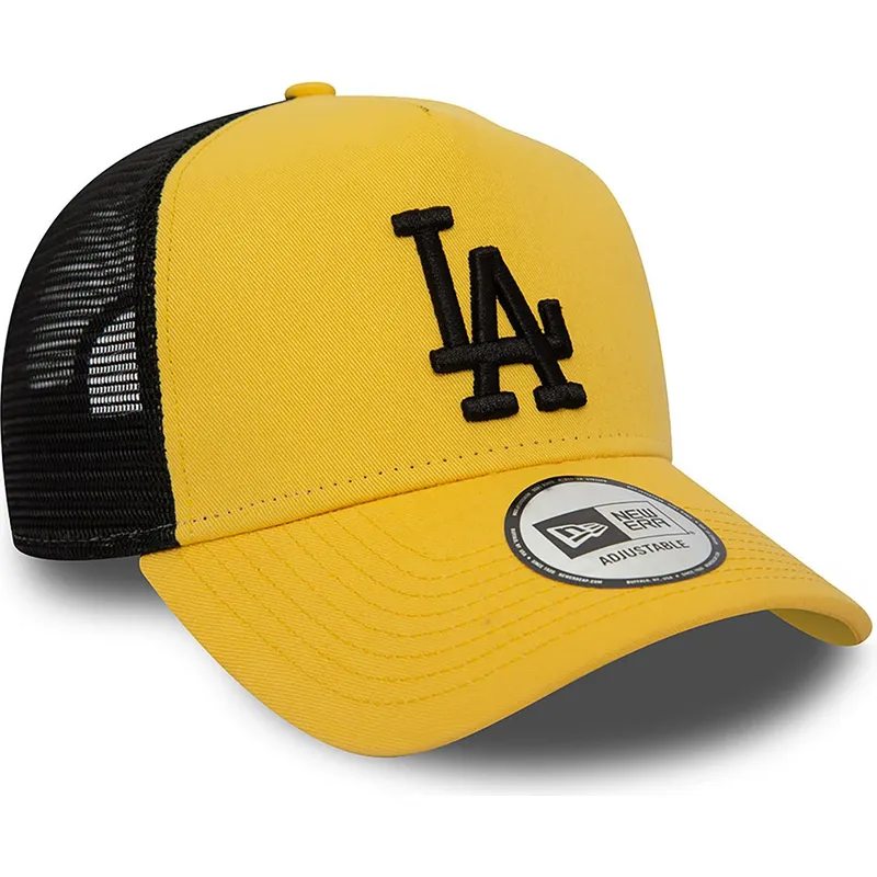 zolto-czarna-czapka-trucker-z-czarnym-logo-a-frame-league-essential-los-angeles-dodgers-mlb-od-new-era