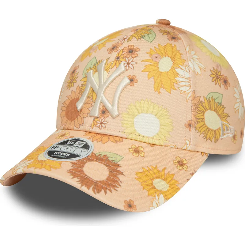 kepure-islenkta-oranzine-reguliuojamas-9forty-floral-all-over-print-new-york-yankees-mlb-new-era