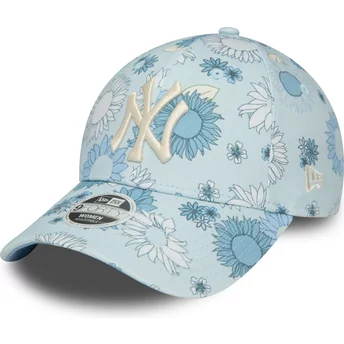 New Era Curved Brim Women 9FORTY Floral All Over Print New York Yankees MLB Blue Adjustable Cap