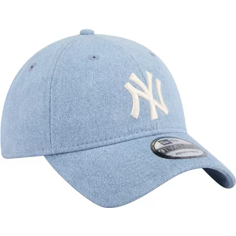 New Era Curved Brim 9TWENTY Washed Denim New York Yankees MLB Blue Adjustable Cap