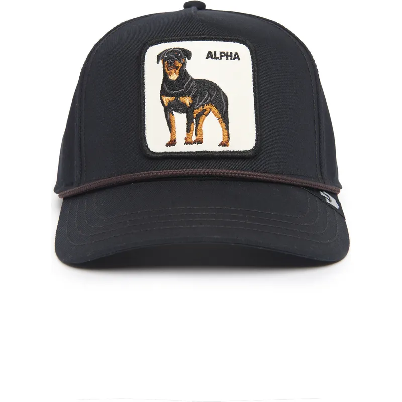 czarna-czapka-z-zakrzywionym-daszkiem-snapback-pies-rottweiler-alpha-dog-100-the-farm-all-over-canvas-od-goorin-bros