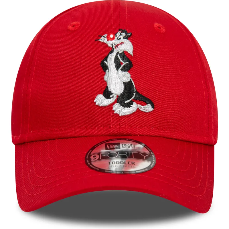 czerwona-zakrzywiona-czapka-regulowana-dla-dzieci-9forty-z-sylwestrem-looney-tunes-od-new-era