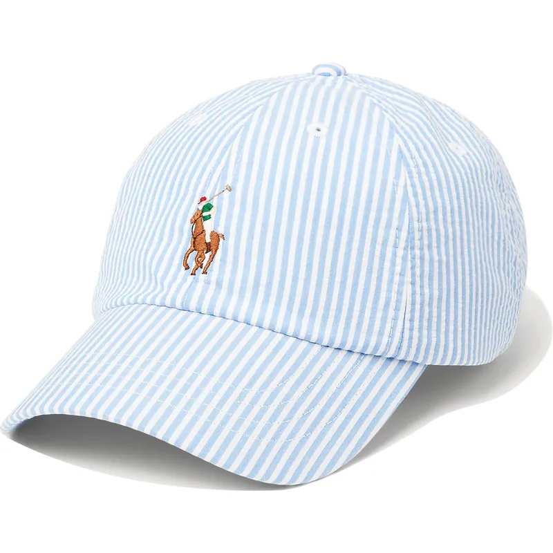 kepure-islenkta-melyna-reguliuojamas-cotton-seersucker-polo-ralph-lauren