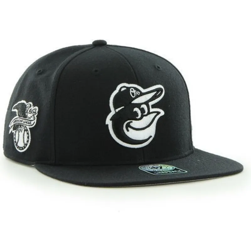 kepure-plokscia-juoda-snapback-mascota-baltimore-orioles-mlb-47-brand