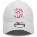 new-era-curved-brim-pink-logo-9forty-team-outline-new-york-yankees-mlb-white-adjustable-cap