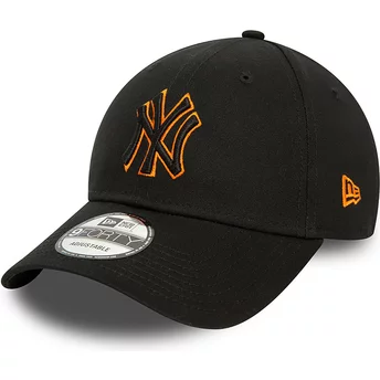 New Era Curved Brim Orange Logo 9FORTY Team Outline New York Yankees MLB Black Adjustable Cap