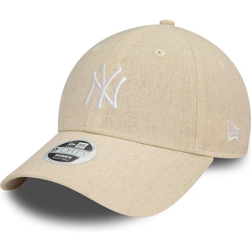 bezowa-czapka-z-zakrzywionym-daszkiem-regulowana-dla-kobiet-9forty-linen-new-york-yankees-mlb-od-new-era