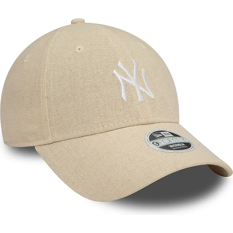 bezowa-czapka-z-zakrzywionym-daszkiem-regulowana-dla-kobiet-9forty-linen-new-york-yankees-mlb-od-new-era
