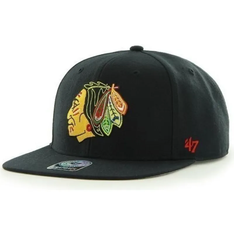 kepure-plokscia-juoda-snapback-chicago-blackhawks-nhl-47-brand
