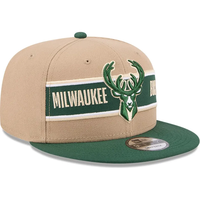 brazowo-zielona-plaska-czapka-snapback-9fifty-draft-2024-milwaukee-bucks-nba-new-era